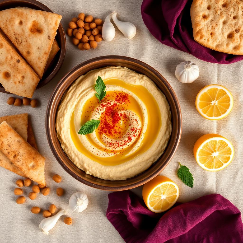 Bowl of Lancaster Hummus with pita and lemon